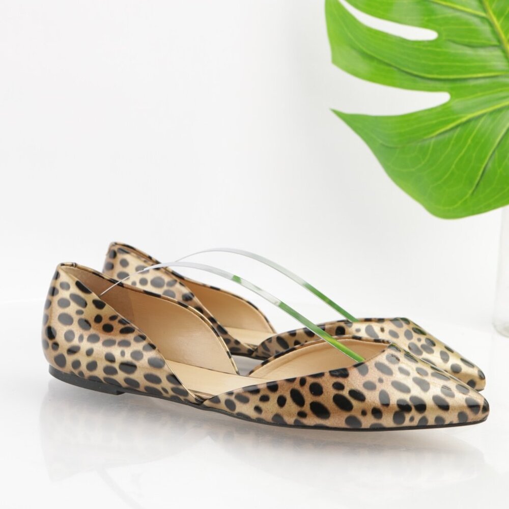 Talbots Womens D'Orsay Flat Size 9 Tan Brown Patent Leopard Slip On Pointed Shoe